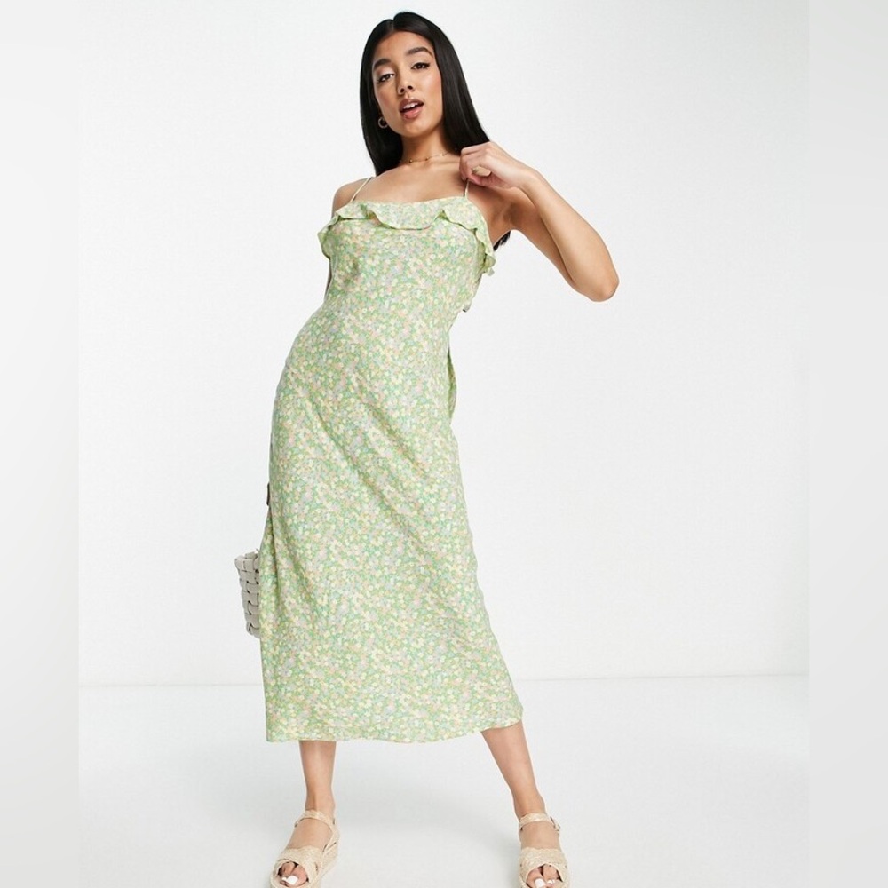 Tie Back Frill Strap Floral Midi Dress - New Look